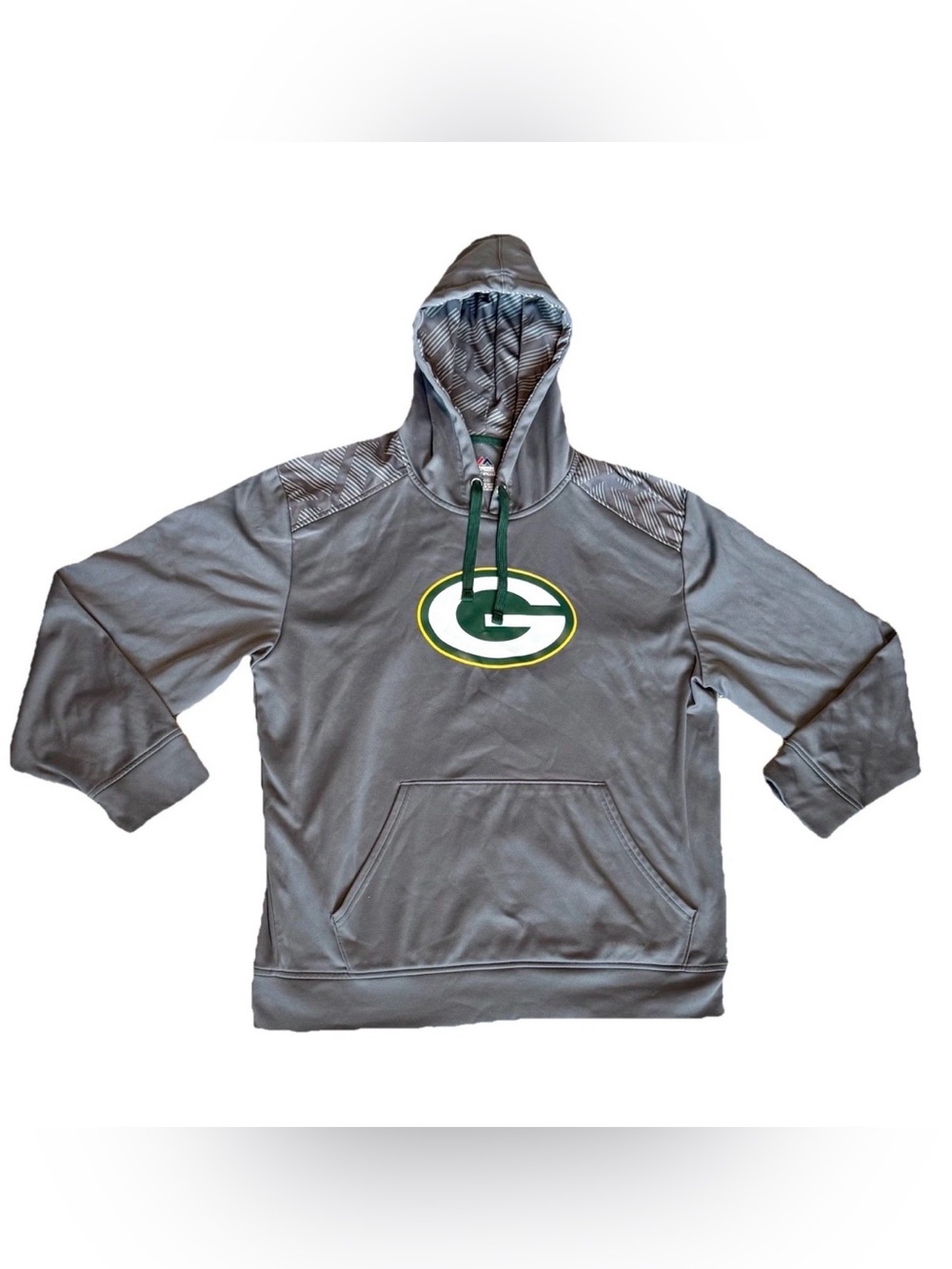 Majestic Green Bay Packers NFL Grey Graphic Athletic Hoodie (Unisex, Size L)